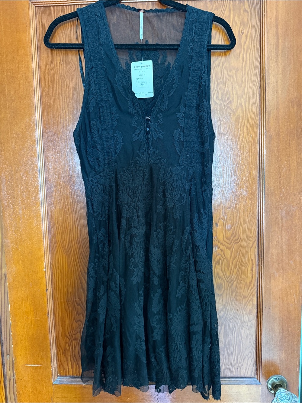 NWT Free People Black Lace V-Neck Mini Dress